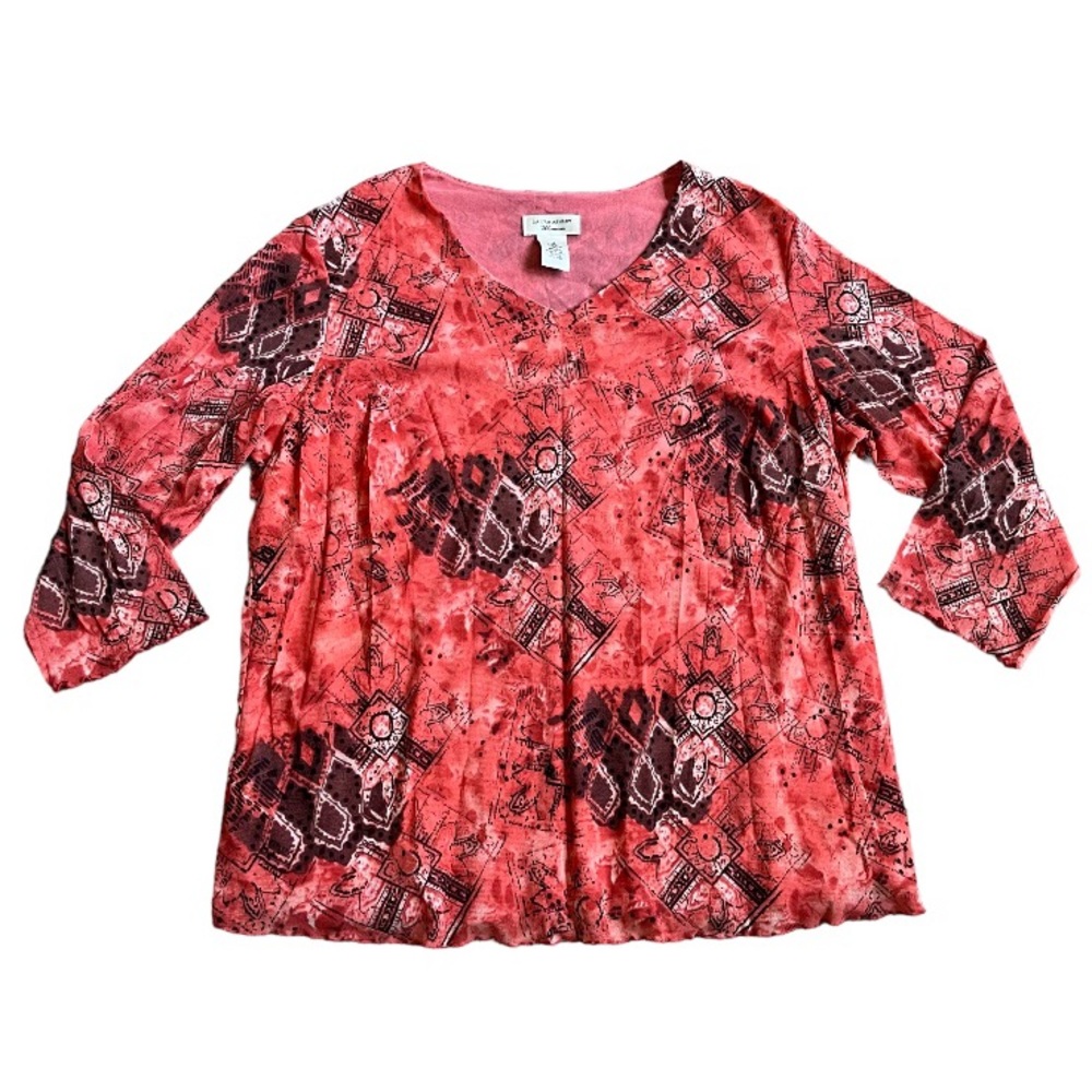 Laura Ashley Woman Flowy Blouse 3/4 Sleeves Scalloped Hems Size 1X Y2K Style
